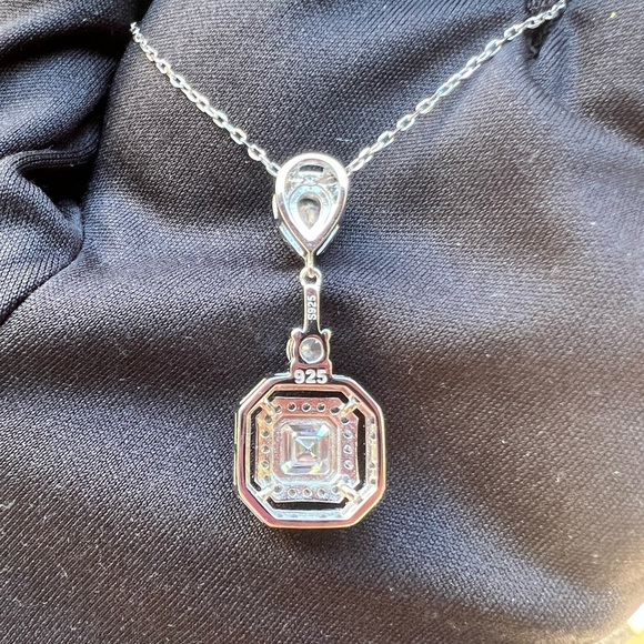 New Moissanite Asscher Cut Necklace 1.2CT, 18K White Gold Plated Sterling Silver - Picture 10 of 17
